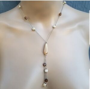 VINTAGE  SILVERTONE ROPE CHAIN NECKLACE DETAILED WITH GLAZED GLASS BEADS